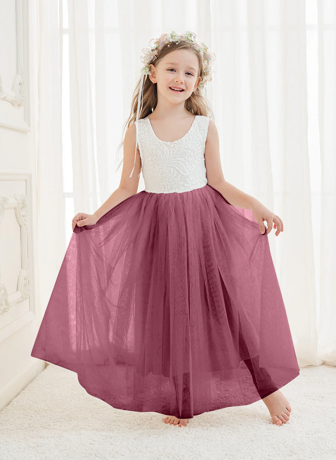 A-line Lace Tulle Ankle-length White Dress - Image 24