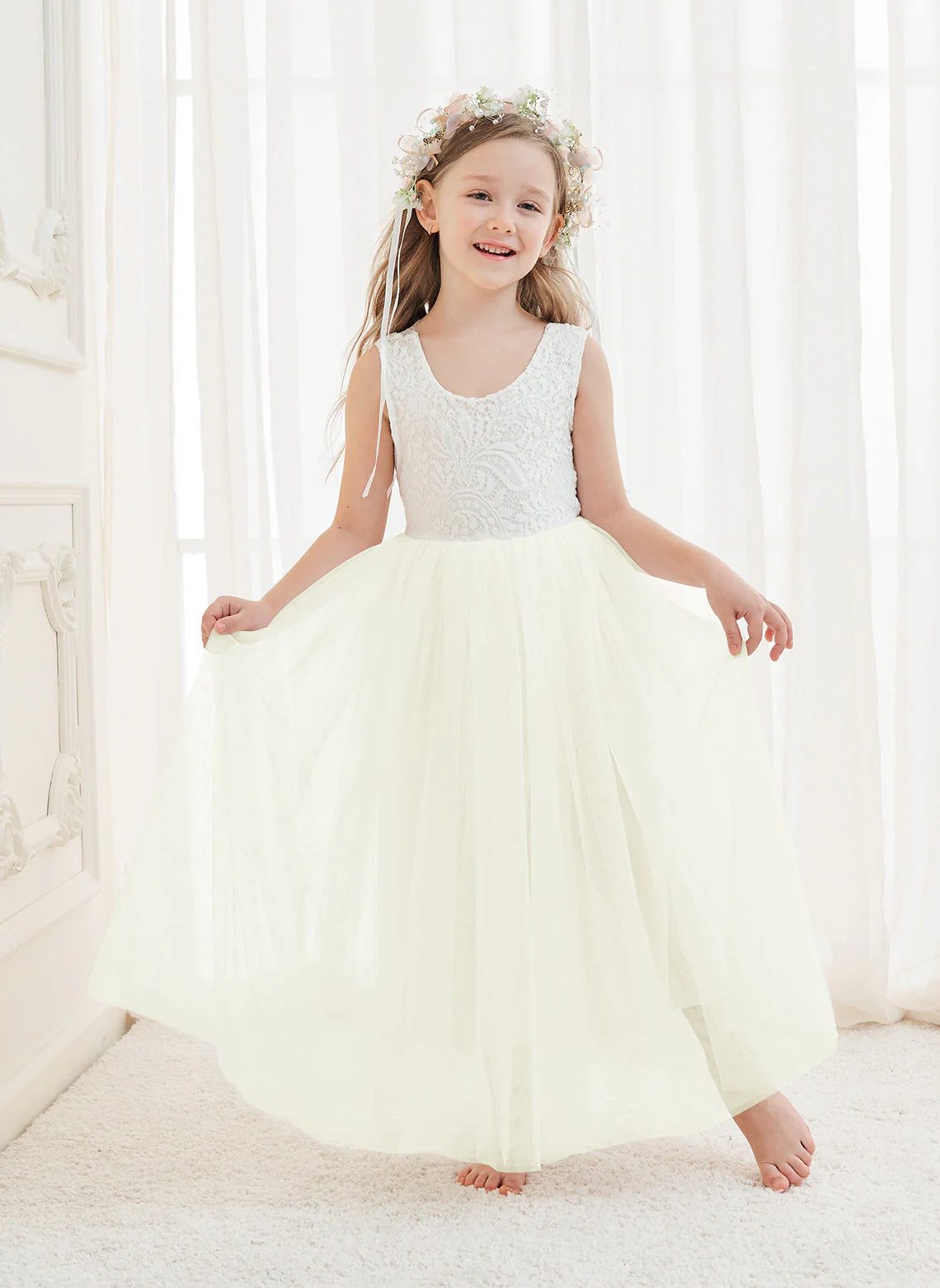 A-line Lace Tulle Ankle-length White Dress - Image 25