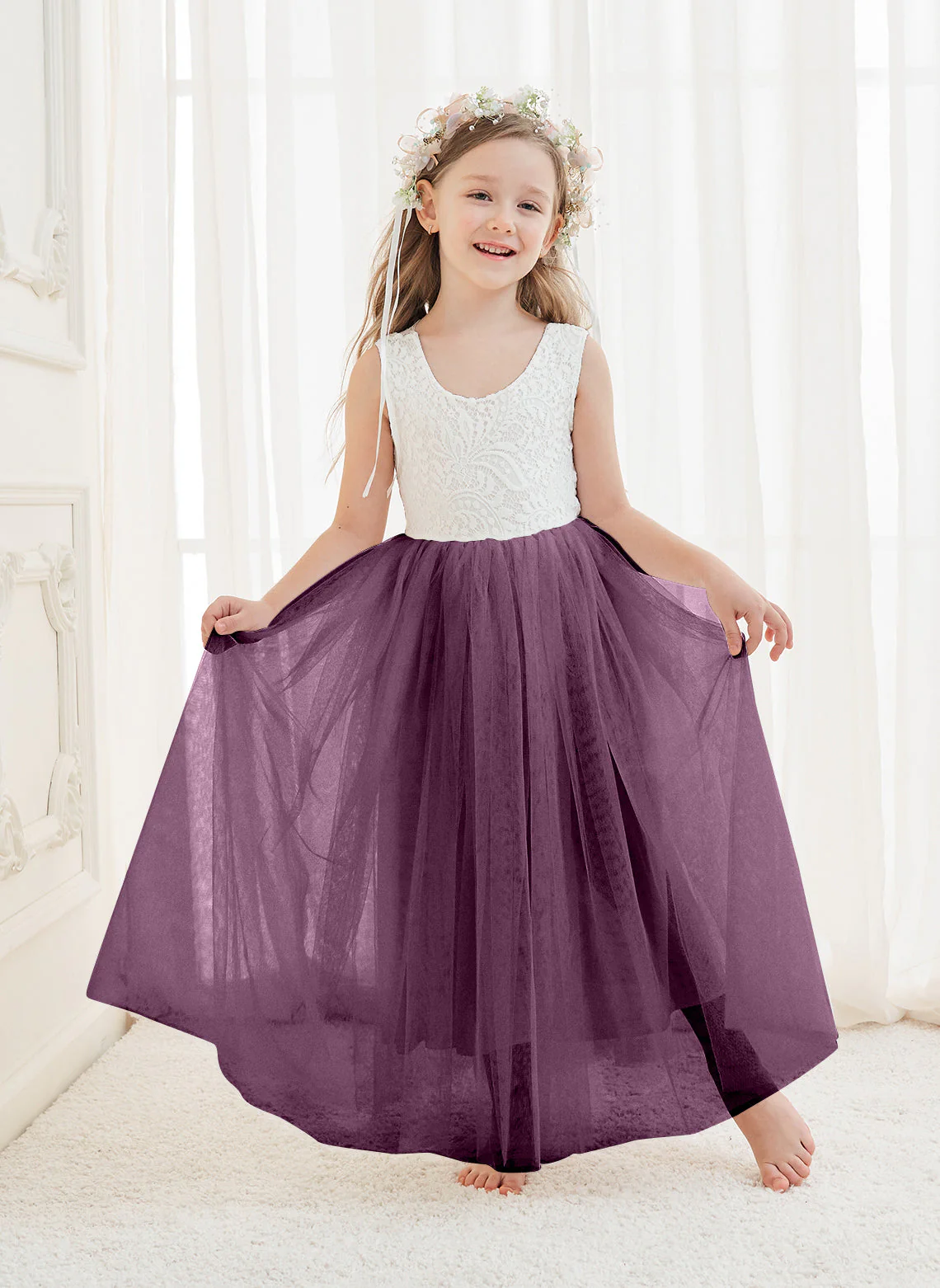 A-line Lace Tulle Ankle-length White Dress - Image 26
