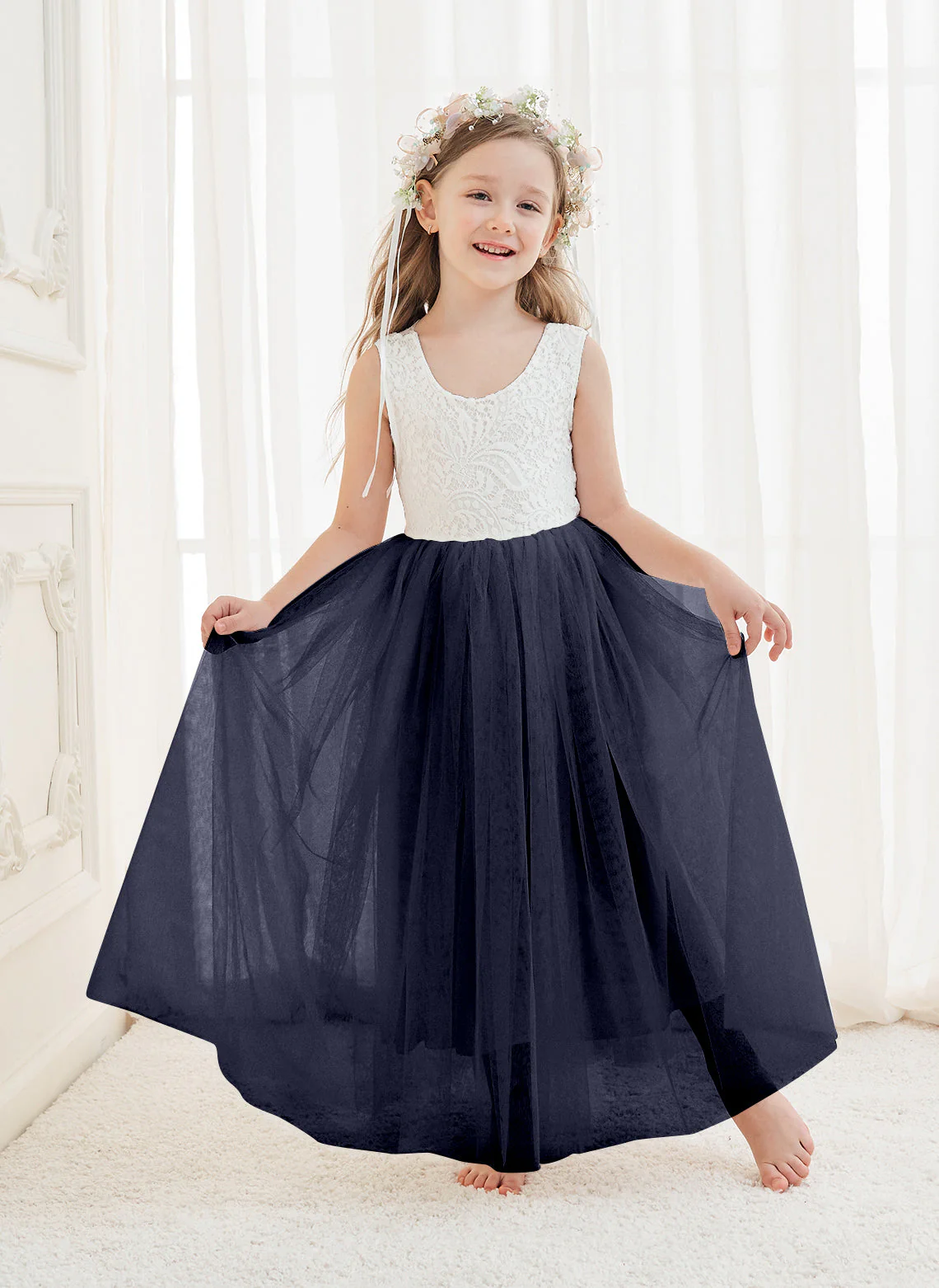 A-line Lace Tulle Ankle-length White Dress - Image 28