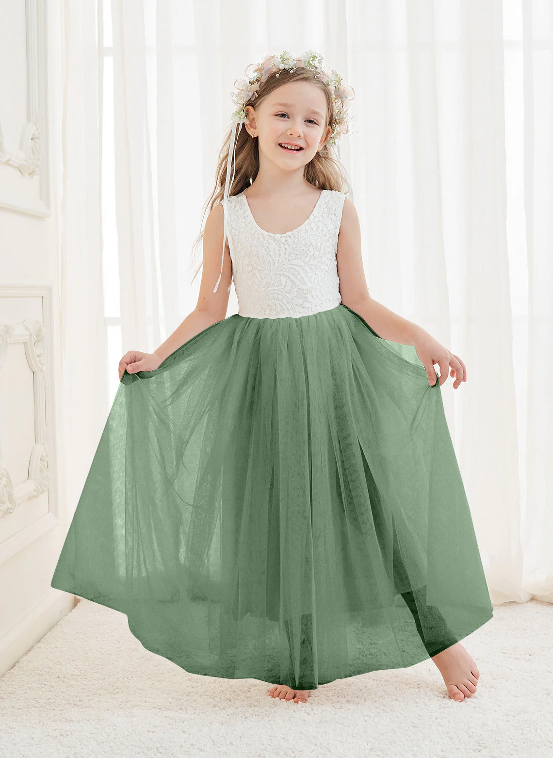A-line Lace Tulle Ankle-length White Dress - Image 30