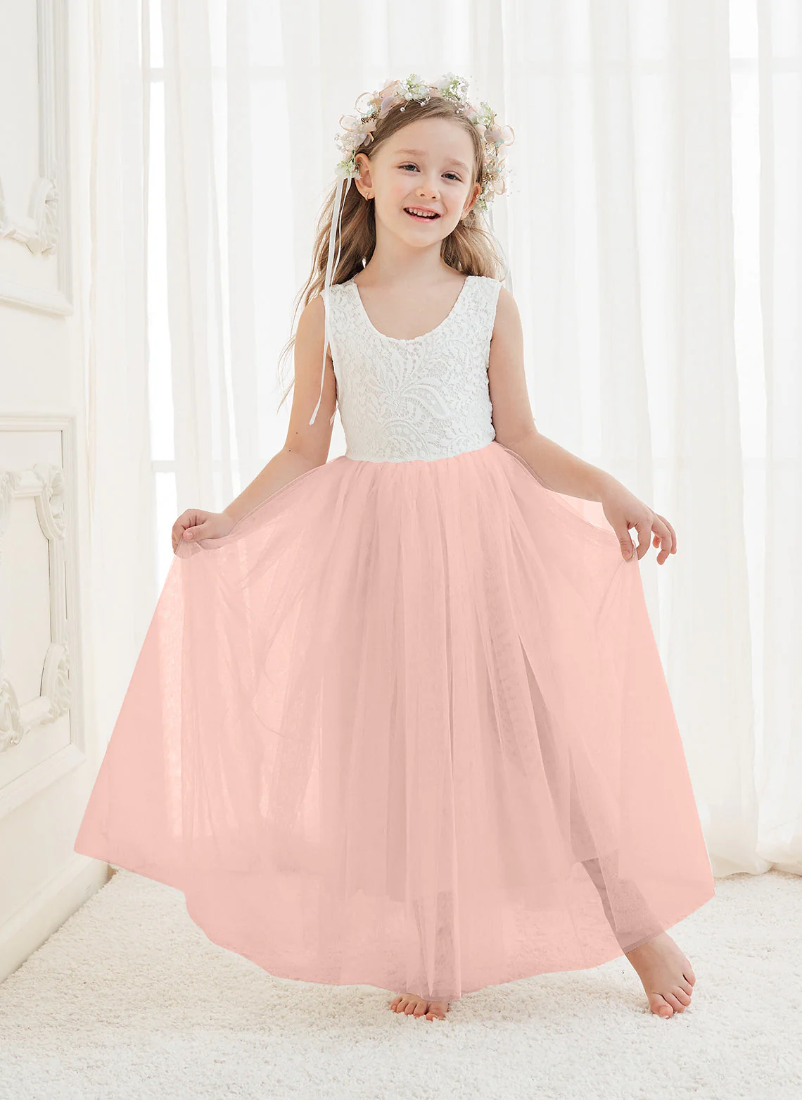 A-line Lace Tulle Ankle-length White Dress - Image 32