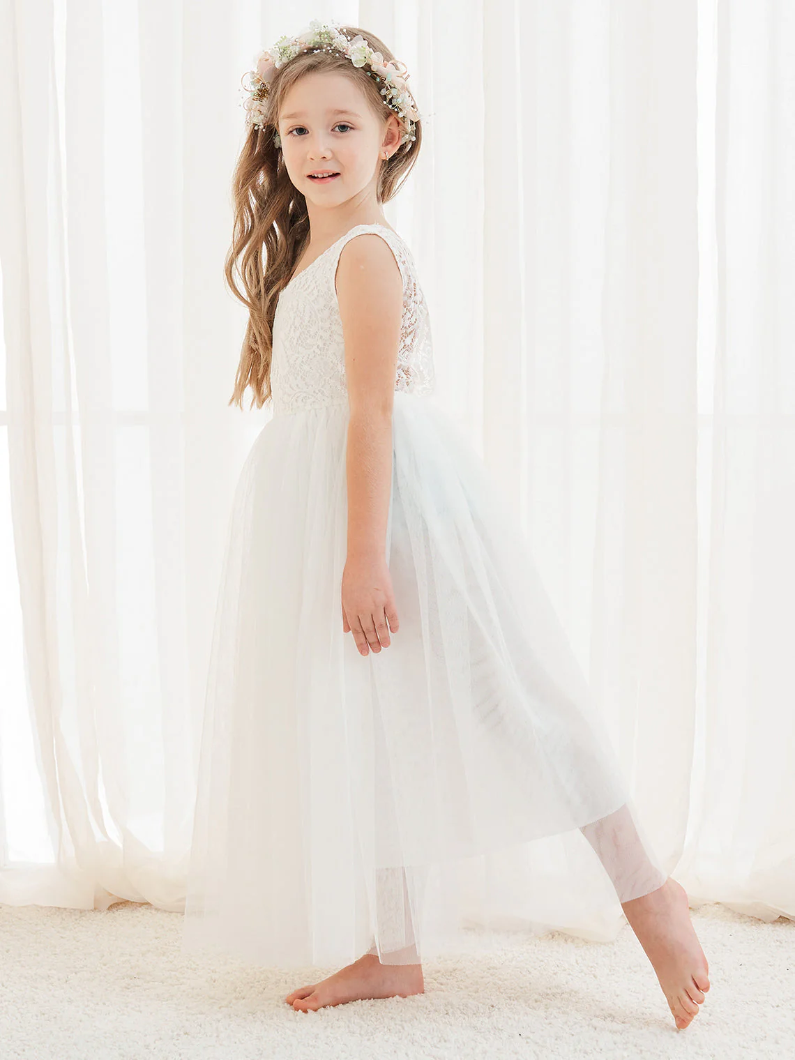A-line Lace Tulle Ankle-length White Dress - Image 7