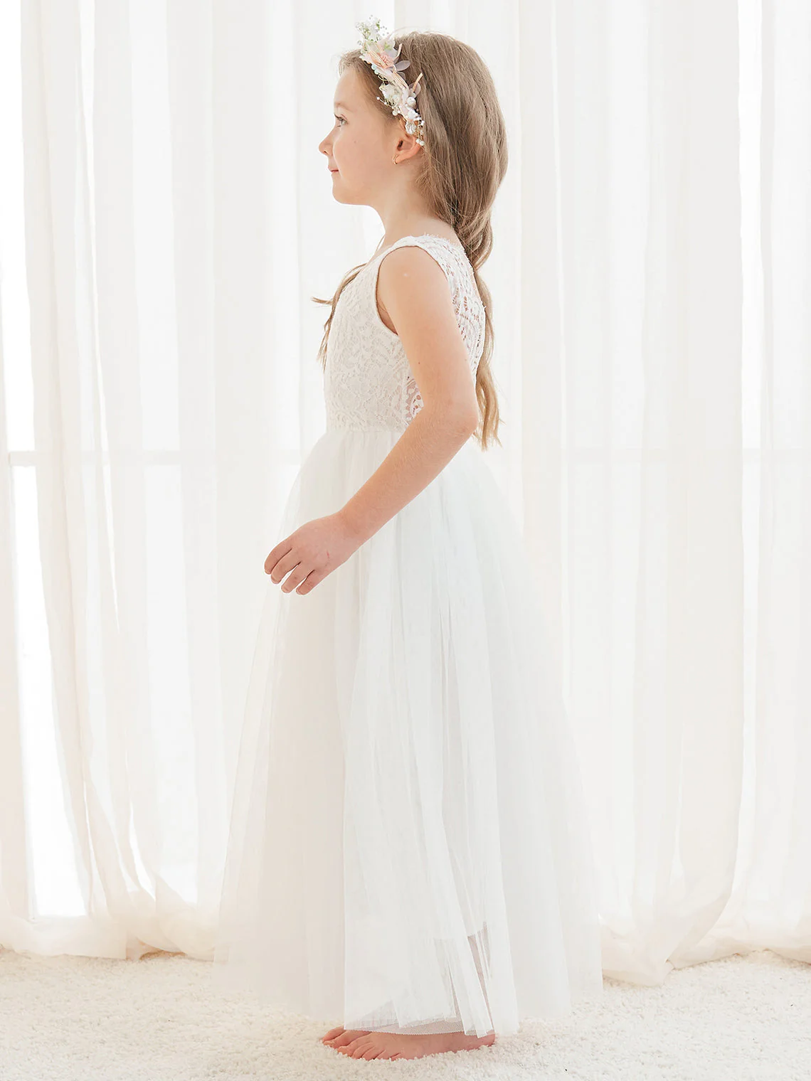 A-line Lace Tulle Ankle-length White Dress - Image 8