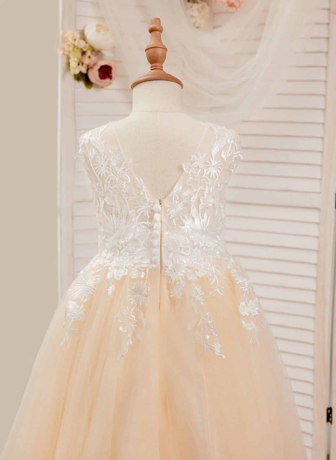 A-line Lace Tulle Floor-length Pink Dress - Image 5