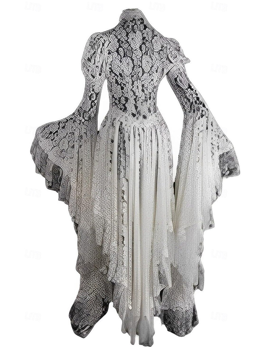 A-Line Long Sleeves Lace Asymmetrical Vintage Costume Medieval Dresses with Ruffles - Image 2