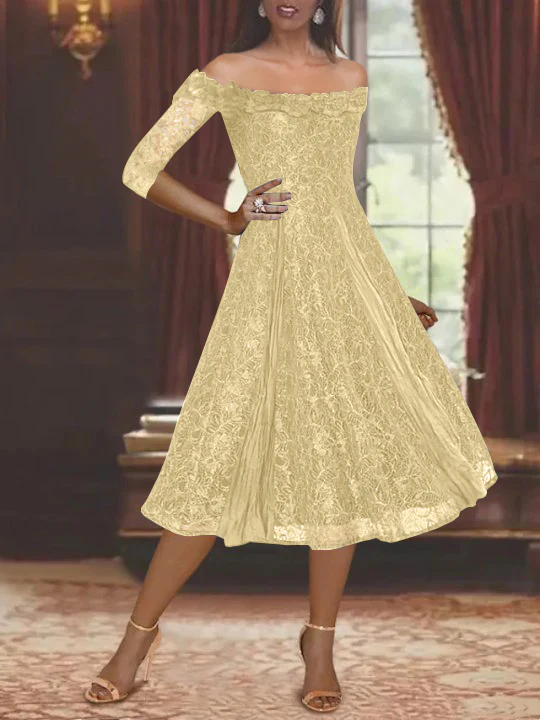 A-Line/Princess Off-the-shoulder Half Sleeves Mother of the Bride & Groom Dresses with Lace - Image 4