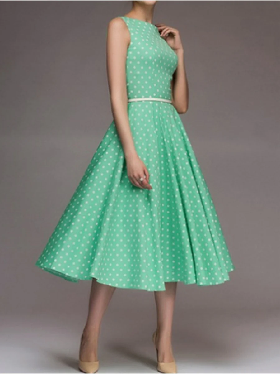 A-Line/Princess 1950s Jewel Neck Tea-Length Vintage Dresses with Belt