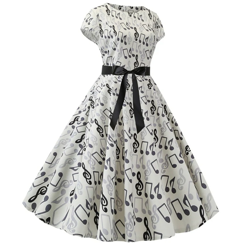 A-Line/Princess 1950s Scoop Short Sleeves Vintage Dresses with Bow Sash - Image 3