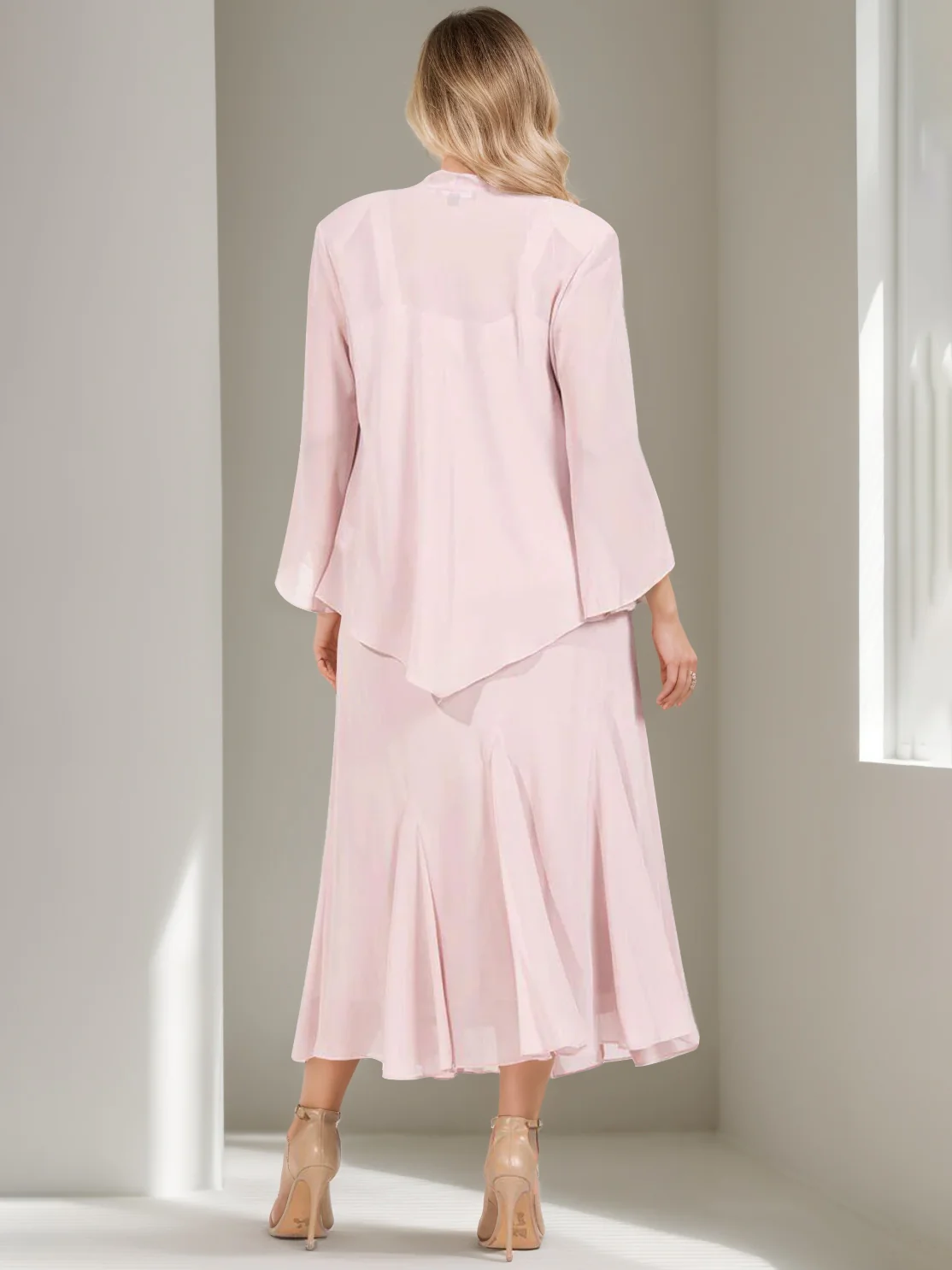 A-Line/Princess 2 Pieces V-Neck Tea-Length Plus Size Mother of the Bride Dresses with Jacket & Sequins - Image 2