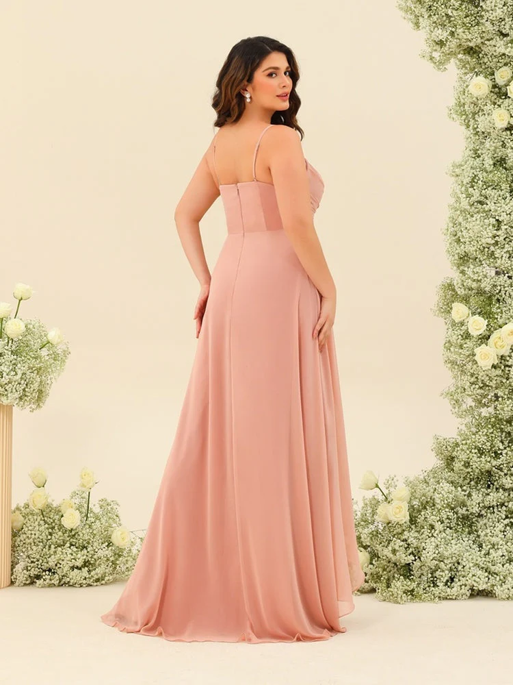 A-Line/Princess Asymmetrical Spaghetti Straps Ruffles Plus Size Bridesmaid Dresses - Image 2