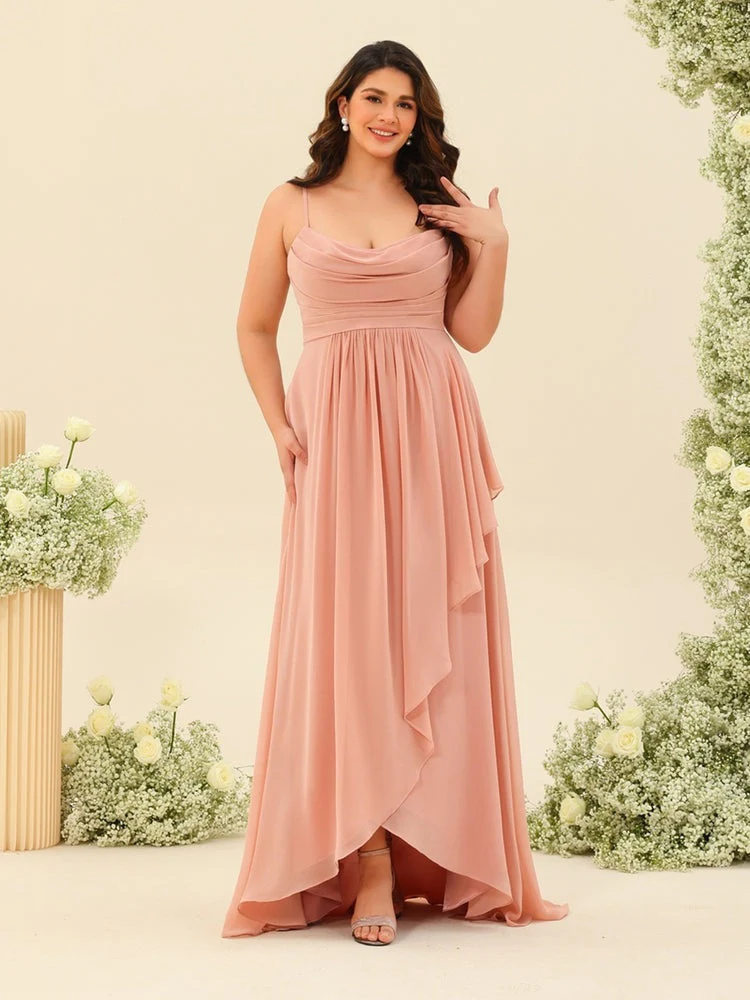 A-Line/Princess Asymmetrical Spaghetti Straps Ruffles Plus Size Bridesmaid Dresses - Image 3