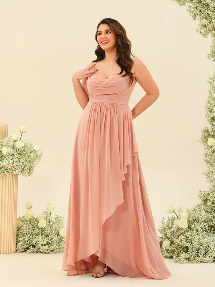 A-Line/Princess Asymmetrical Spaghetti Straps Ruffles Plus Size Bridesmaid Dresses - Image 4