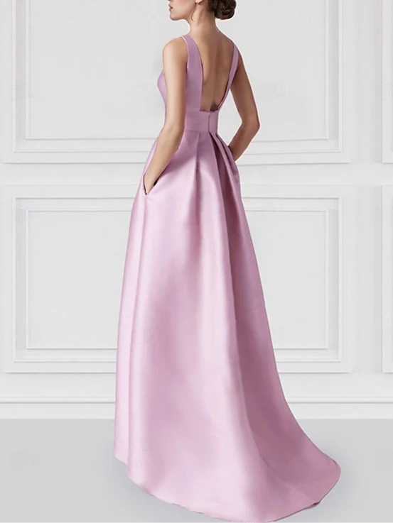 A-Line Boat Neck Wedding Guest Cocktail Dresses Sleeveless Floor-Length Party Dress with Pocket - Image 3