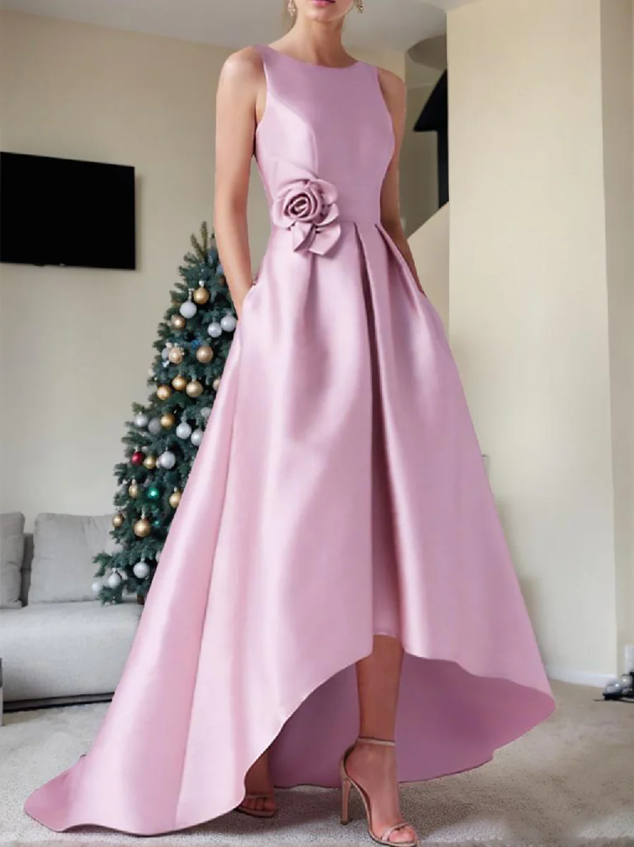 A-Line Boat Neck Wedding Guest Cocktail Dresses Sleeveless Floor-Length Party Dress with Pocket - Image 4