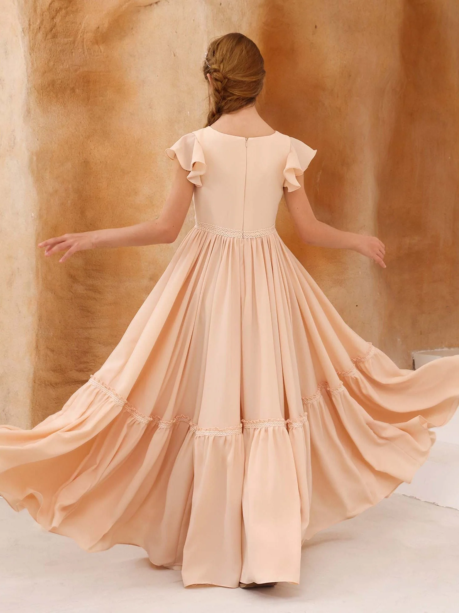 A-Line/Princess Chiffon Short Sleeves Scoop Neck Floor-Length Flower Girl Dresses - Image 4