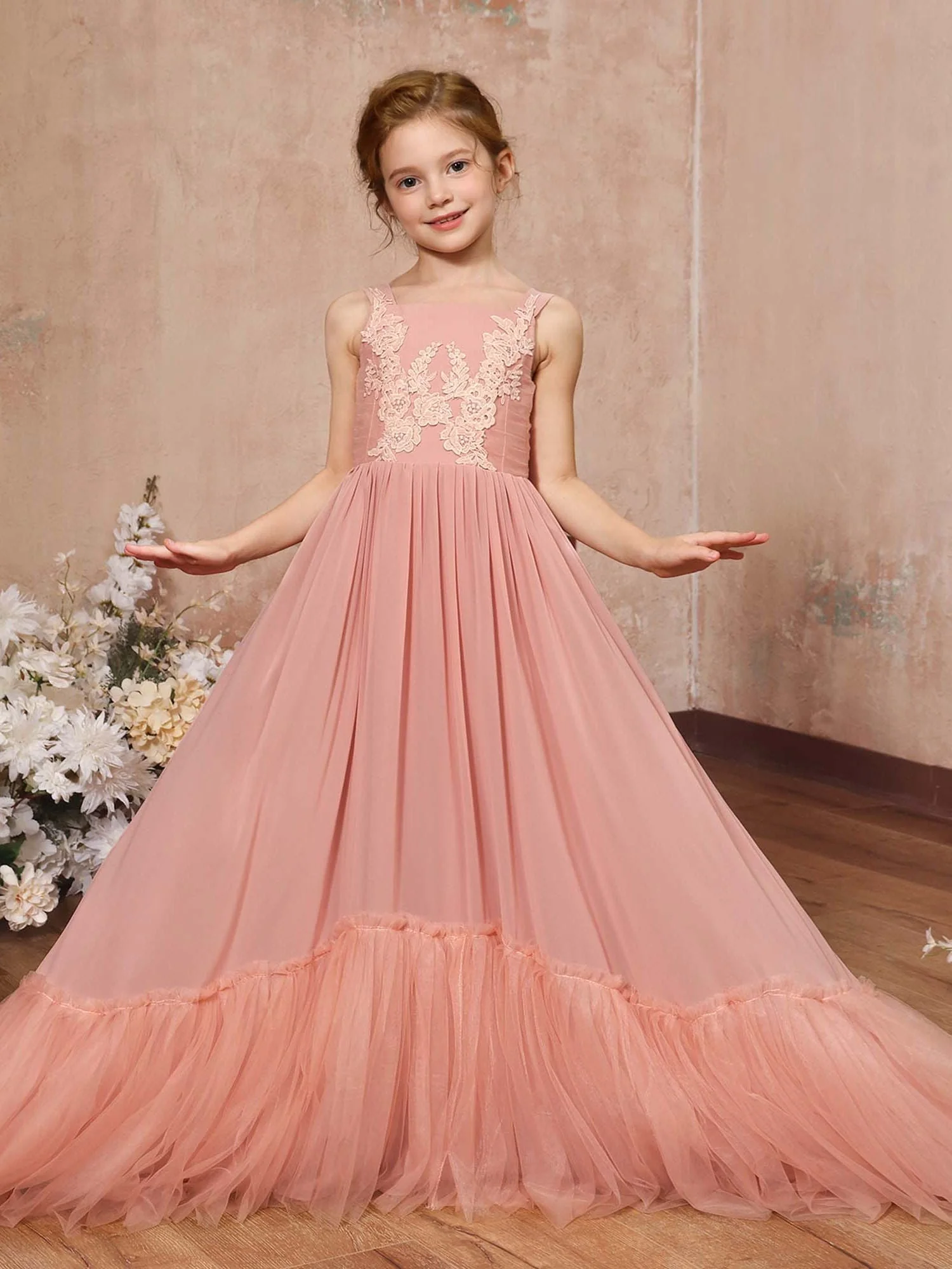 A-Line/Princess Chiffon Sleeveless Square Neck Floor-Length Flower Girl Dresses - Image 2