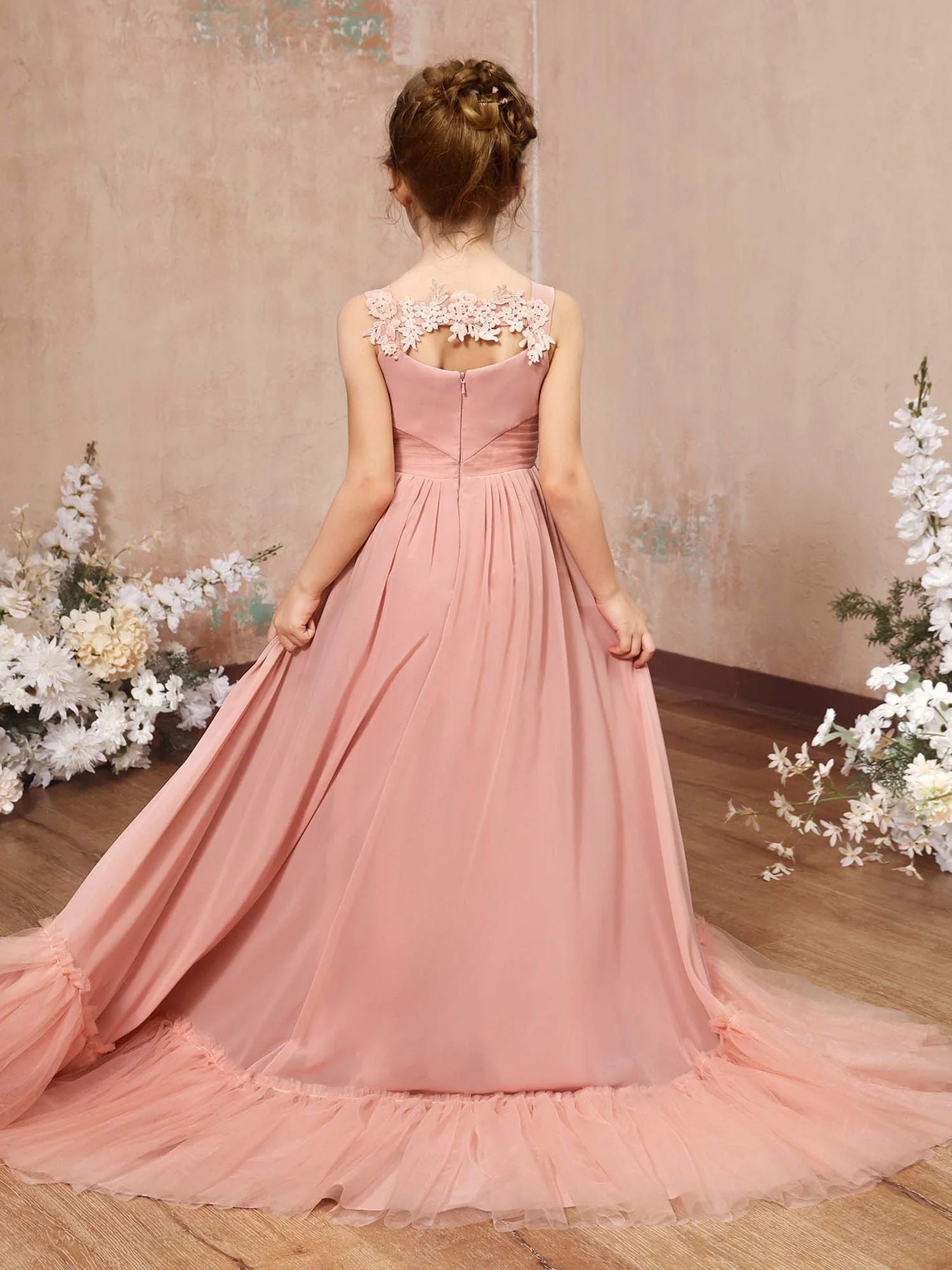 A-Line/Princess Chiffon Sleeveless Square Neck Floor-Length Flower Girl Dresses - Image 3