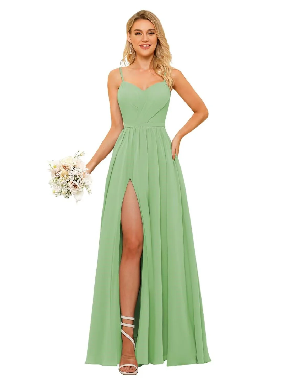 A-Line/Princess Chiffon Square Neckline Sleeveless Floor-Length Bridesmaid Dresses - Image 11