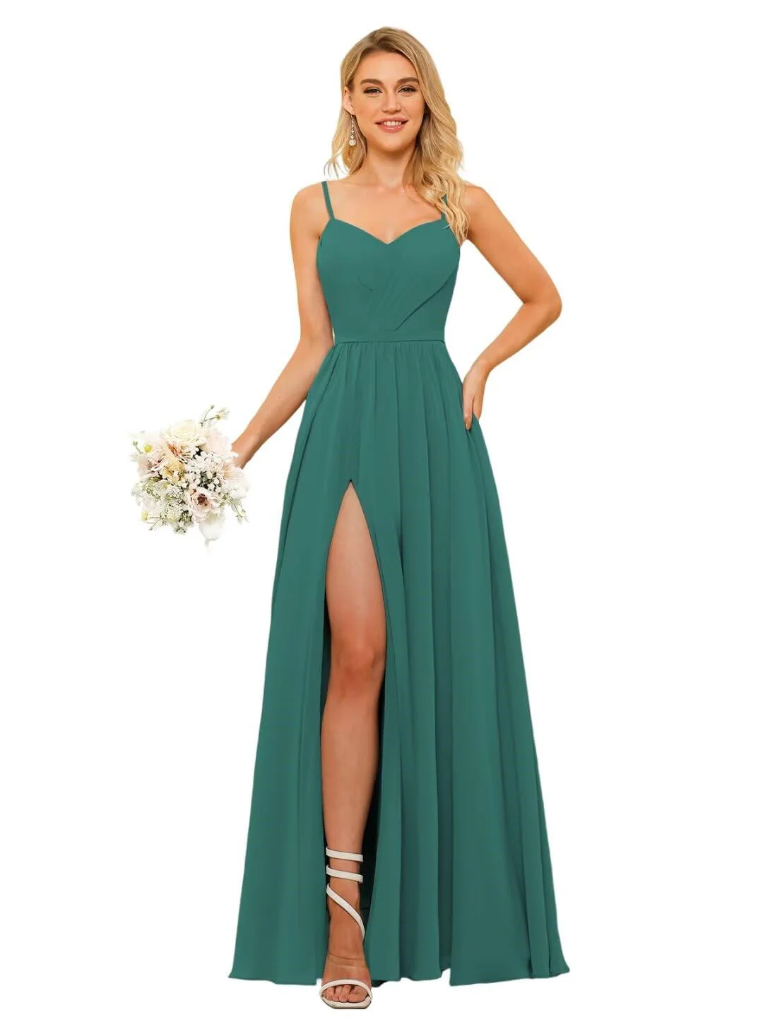 A-Line/Princess Chiffon Square Neckline Sleeveless Floor-Length Bridesmaid Dresses - Image 28