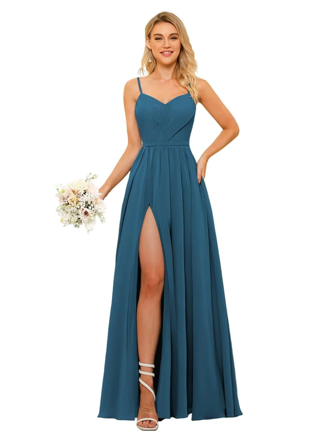 A-Line/Princess Chiffon Square Neckline Sleeveless Floor-Length Bridesmaid Dresses - Image 31