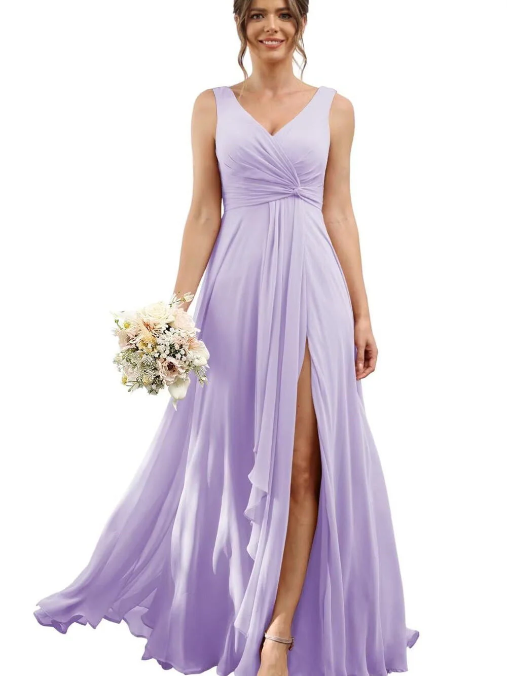 A-Line/Princess Chiffon V-Neck Short Sleeves Floor-Length Bridesmaid Dresses - Image 19