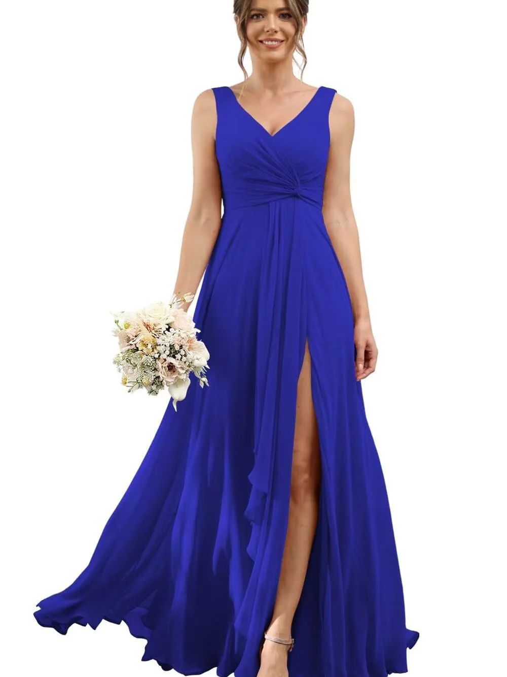 A-Line/Princess Chiffon V-Neck Short Sleeves Floor-Length Bridesmaid Dresses - Image 28