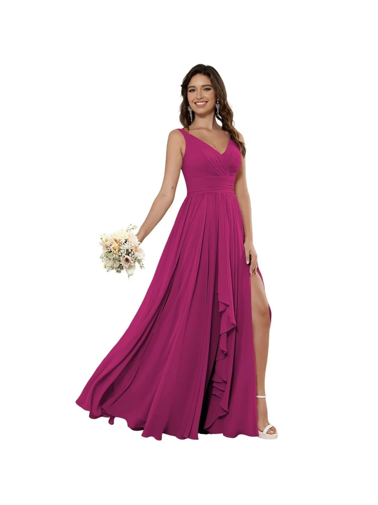 A-Line/Princess Chiffon V Neck Sleeveless Floor-Length Bridesmaid Dresses - Image 10