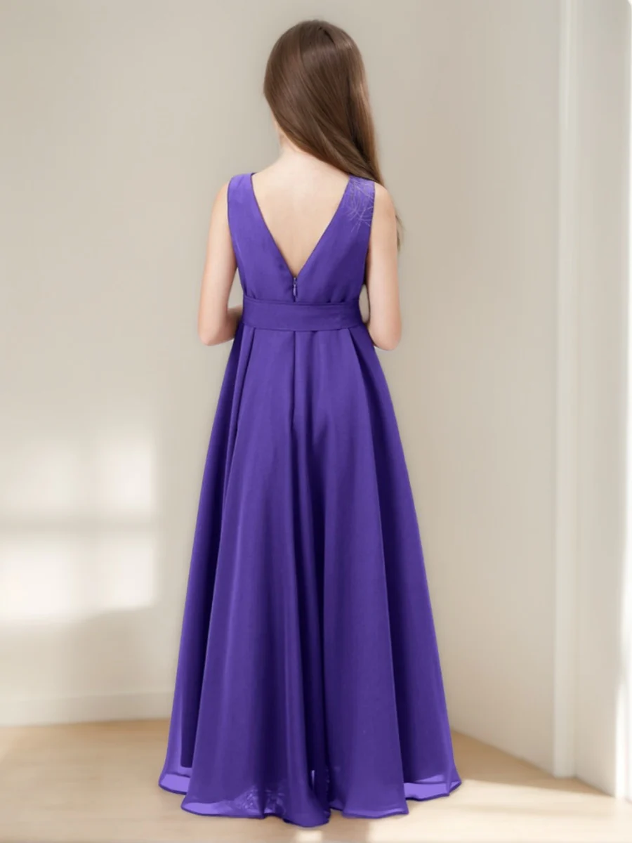A-Line/Princess Cowl Neck Sleeveless Asymmetrical Junior Bridesmaid Dresses with Bowknot & Ruffles - Image 2