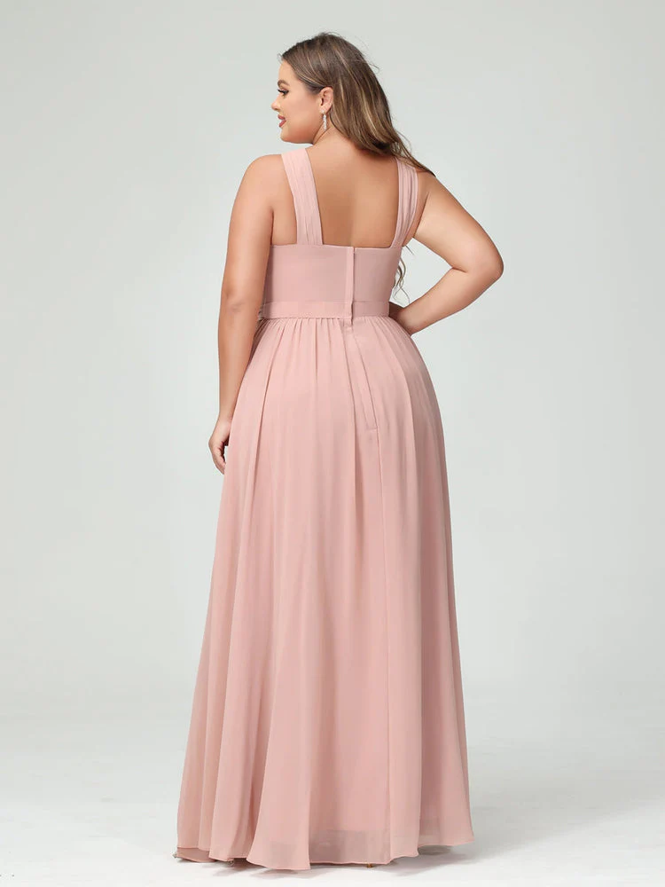 A-Line/Princess Criss Cross Sleeveless Chiffon Plus Size Bridesmaid Dresses with Sash - Image 3