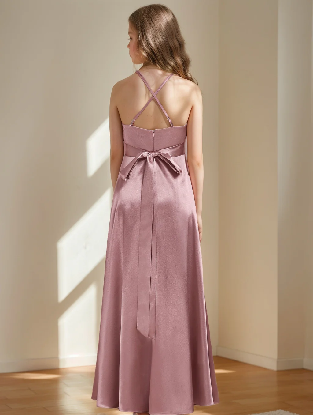 A-Line/Princess Criss Cross Sleeveless Junior Bridesmaid Dresses with Ruffles - Image 2