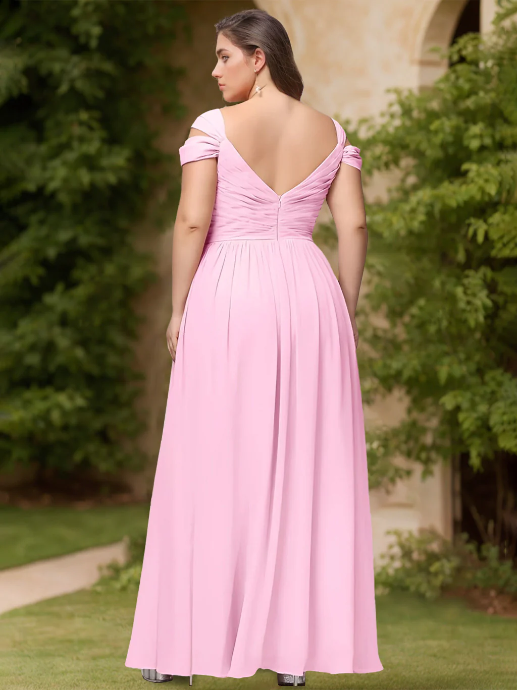 A-Line/Princess Deep V-Neck Floor-Length Plus Size Bridesmaid Dresses with Ruffles - Image 2