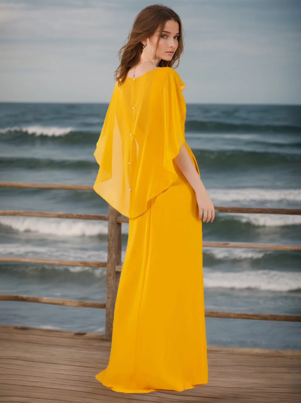 A-Line/Princess Deep V-Neck Sleeveless Floor-Length Chiffon Unique Bridesmaid Dresses with Ruffles - Image 2