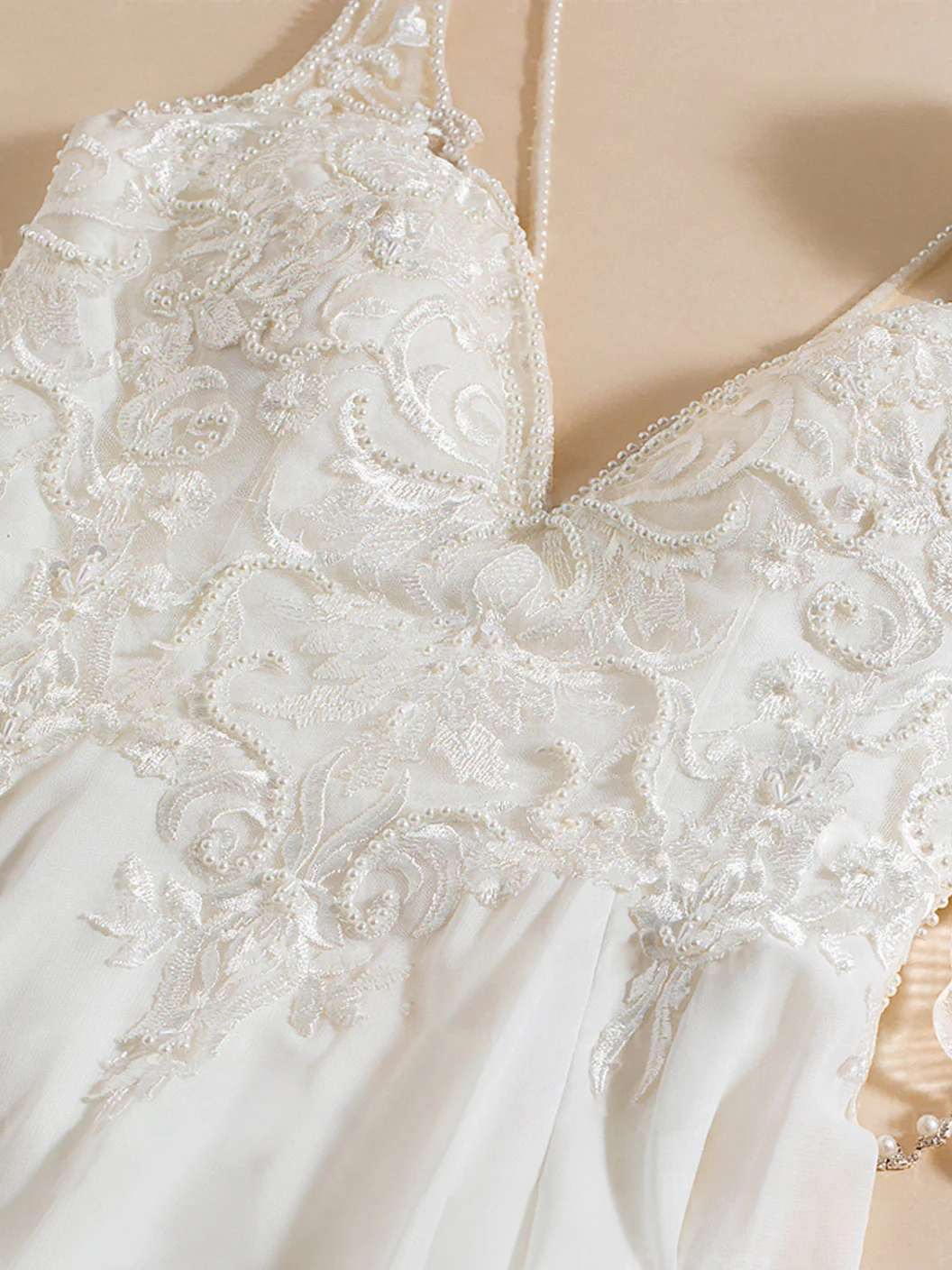 A-Line/Princess Deep V-Neck Sleeveless Floor-Length Unique Split Side Wedding Dress with Appliques & Lace - Image 5