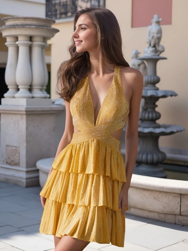 A-Line/Princess Deep V-Neck Sleeveless Short/Mini Homecoming Cocktail Dresses with Beaded and Ruffles