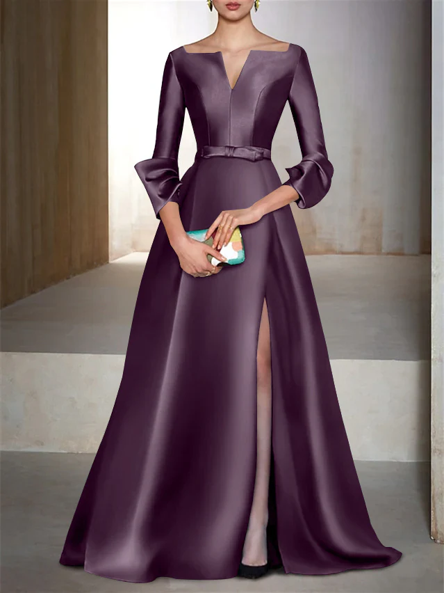 A-Line/Princess Floor-Length Long Sleeves V-Neck Evening Dresses - Image 11
