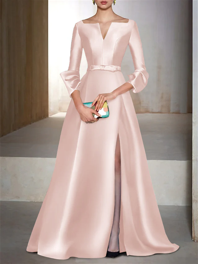 A-Line/Princess Floor-Length Long Sleeves V-Neck Evening Dresses - Image 13