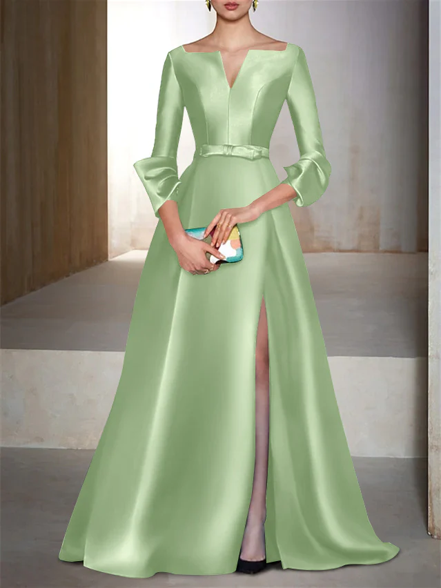 A-Line/Princess Floor-Length Long Sleeves V-Neck Evening Dresses - Image 16