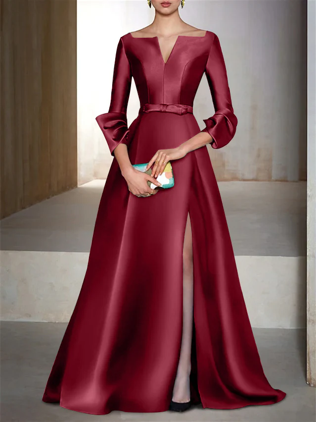 A-Line/Princess Floor-Length Long Sleeves V-Neck Evening Dresses - Image 7