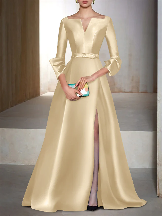 A-Line/Princess Floor-Length Long Sleeves V-Neck Evening Dresses - Image 8