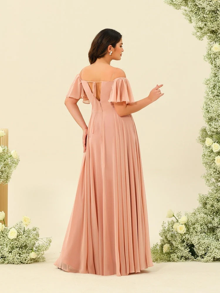 A-Line/Princess Floor-Length Off-the-Shoulder Plus Size Bridesmaid Dresses - Image 2