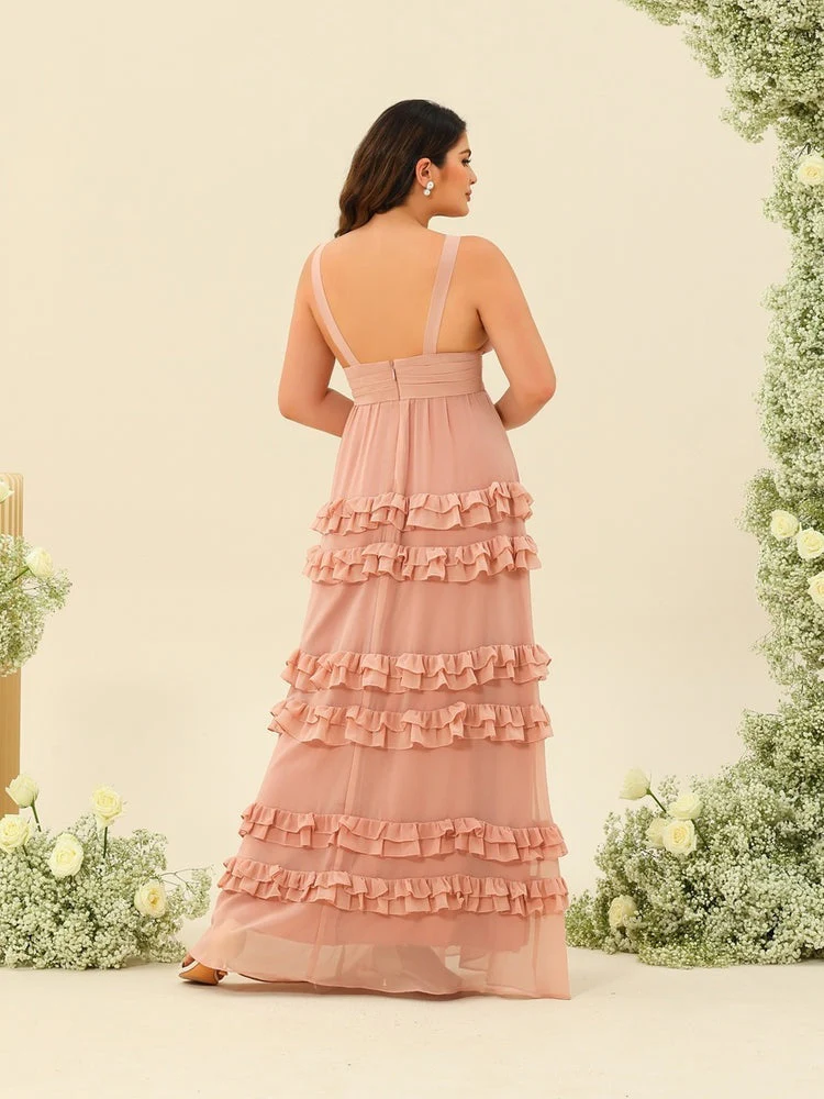 A-Line/Princess Floor-Length Sleeveless Plus Size Bridesmaid Dresses With Appliques - Image 2