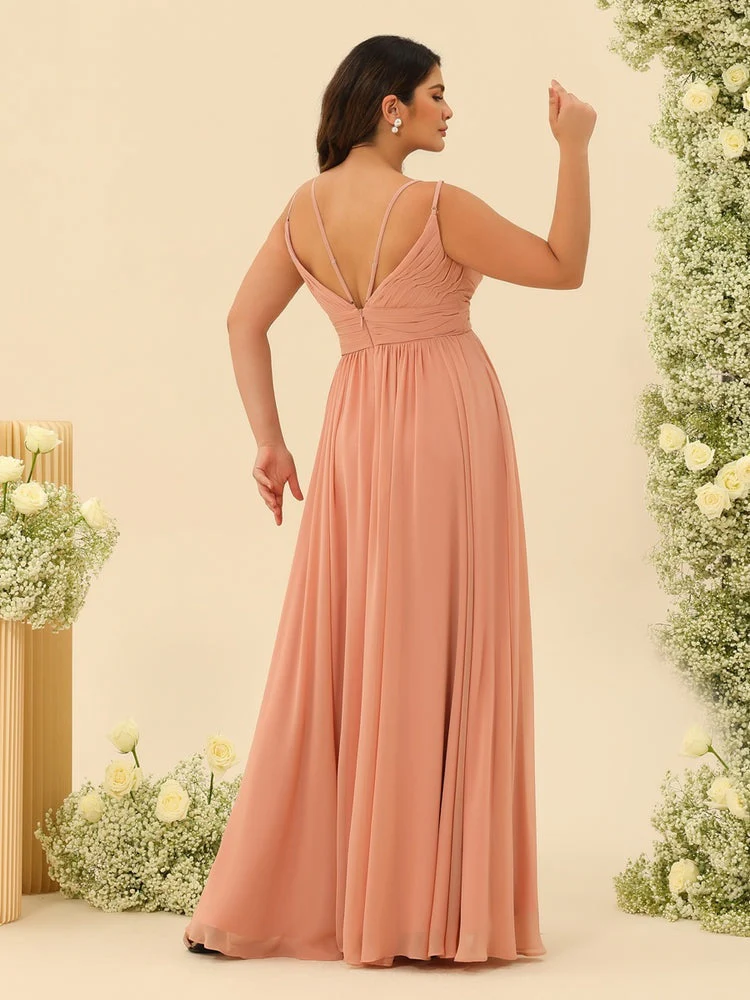 A-Line/Princess Floor-Length Spaghetti Straps Ruffles Plus Size Bridesmaid Dresses - Image 2