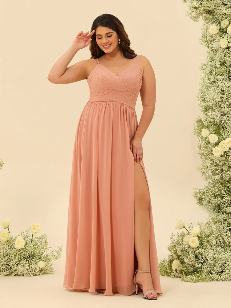 A-Line/Princess Floor-Length Spaghetti Straps Ruffles Plus Size Bridesmaid Dresses - Image 3