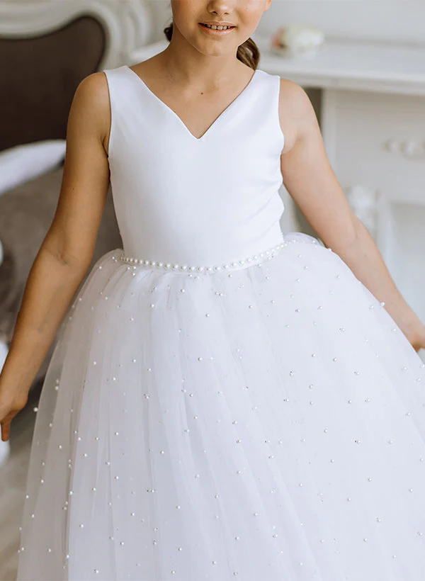 A-Line/Princess Girl Dresses with Bowknot & Beading - Image 3