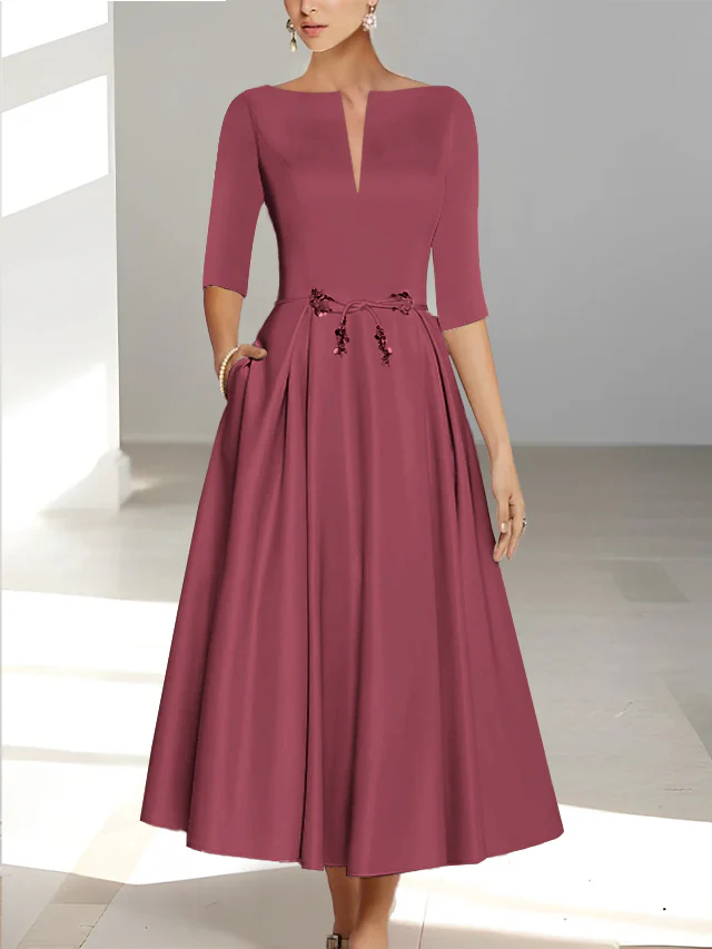 A-Line/Princess Half Sleeves Ankle Length Mother Of The Bride Dresses & Groom With Pockets - Image 34