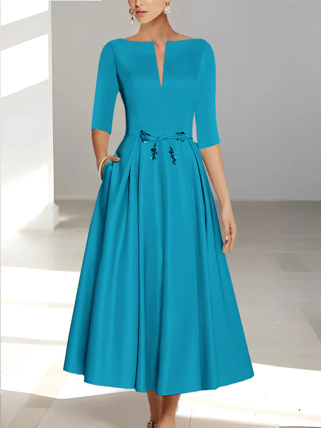 A-Line/Princess Half Sleeves Ankle Length Mother Of The Bride Dresses & Groom With Pockets - Image 36