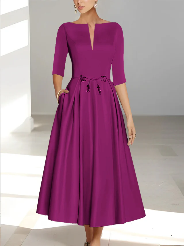 A-Line/Princess Half Sleeves Ankle Length Mother Of The Bride Dresses & Groom With Pockets - Image 38