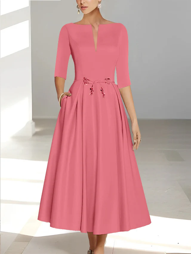 A-Line/Princess Half Sleeves Ankle Length Mother Of The Bride Dresses & Groom With Pockets - Image 54