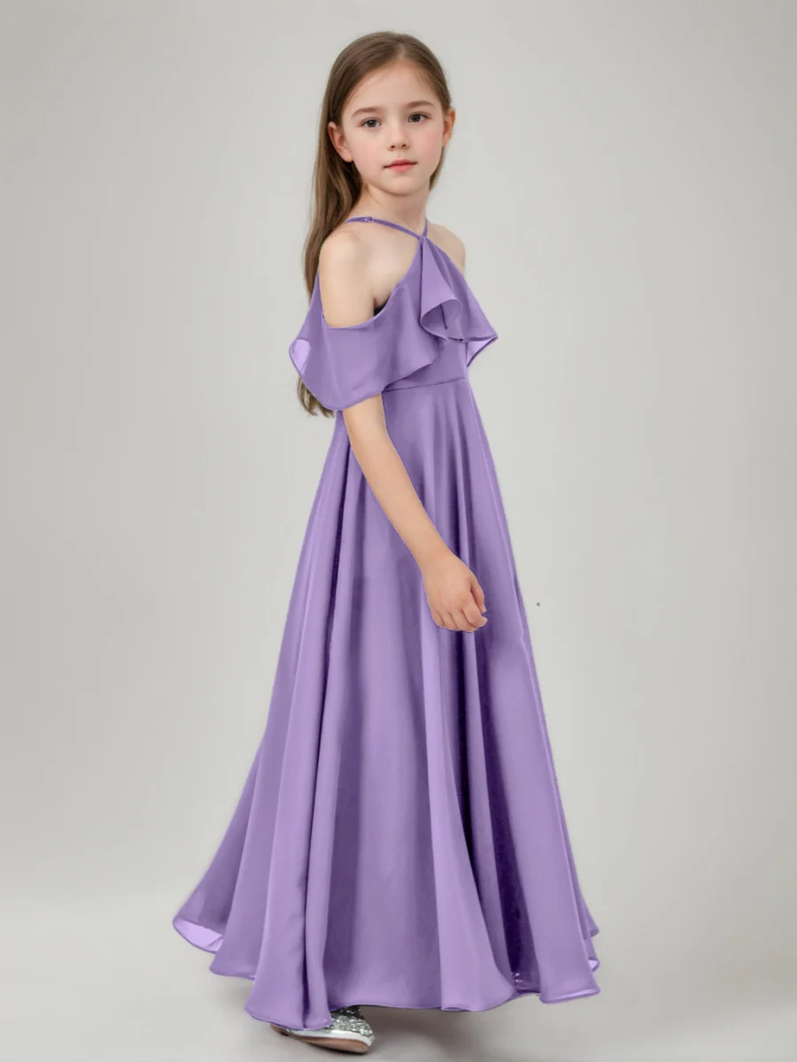 A-Line/Princess Halter Floor-Length Junior Bridesmaid Dresses with Ruffles - Image 3